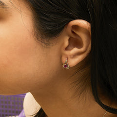 14K Yellow Gold Red Ruby and Diamond Accent Teardrop Stud Earrings