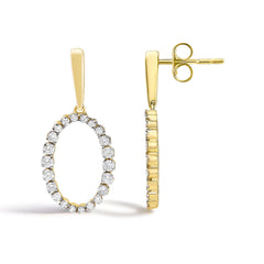 14K Yellow Gold Graduating 1/2 Cttw Diamond Oval Dangle Earrings
