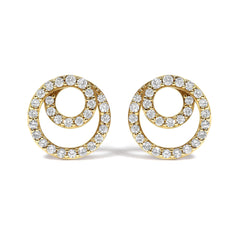 14K Yellow Gold 3/8 Cttw Diamond Double Circle Stud Earrings