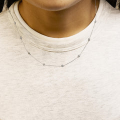 14K White Gold 1/2 Cttw Bezel Set Diamond Station Necklace