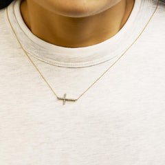 10K Yellow Gold 1/5 Cttw Diamond Sideways Cross Pendant Necklace
