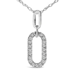 14K White Gold Diamond Accent Paperclip Pendant Necklace
