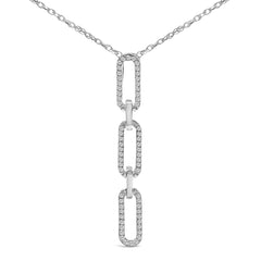 14K White Gold 1/10 Cttw Diamond Triple Paper Clip Pendant Necklace