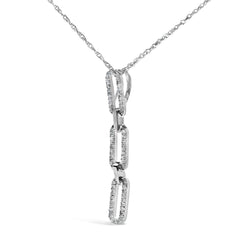 14K White Gold 1/10 Cttw Diamond Triple Paper Clip Pendant Necklace