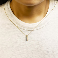 14K Yellow Gold Bezel Set 1/7 Cttw Diamond Vertical Bar Pendant Necklace
