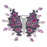 18K White Gold 1.00 Cttw Diamond, Ruby Sapphire, and Amethyst Mixed Gemstone Butterfly Brooch Pin (G-H Color, VS1-VS2 Clarity)