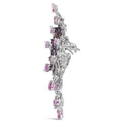 18K White Gold 1.00 Cttw Diamond, Ruby Sapphire, and Amethyst Mixed Gemstone Butterfly Brooch Pin (G-H Color, VS1-VS2 Clarity)