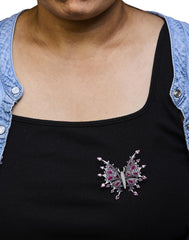 18K White Gold 1.00 Cttw Diamond, Ruby Sapphire, and Amethyst Mixed Gemstone Butterfly Brooch Pin (G-H Color, VS1-VS2 Clarity)