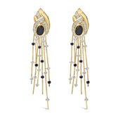 14K Yellow Gold 1.0 Cttw Diamond and Blue Sapphire Chandelier Earrings