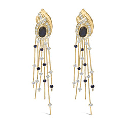 14K Yellow Gold 1.0 Cttw Diamond and Blue Sapphire Chandelier Earrings