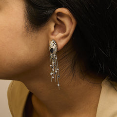 14K Yellow Gold 1.0 Cttw Diamond and Blue Sapphire Chandelier Earrings