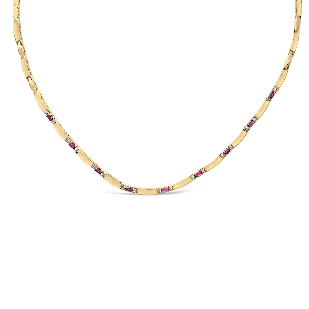 14K Yellow Gold Red Ruby and 3/8 Cttw Diamond Alternating Link Necklace