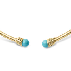 18K Yellow Gold Sculpted Collar Necklace with Turquoise Cabochon Ends