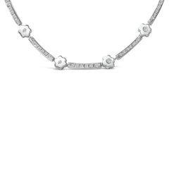 14K White Gold 1.0 Cttw Diamond Flower and Bar Station Necklace
