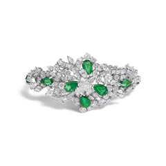 Certified Platinum 38.0 Cttw Diamond and 19 3/4 Cttw Brazilian Green Emerald Necklace, Bracelet & Earrings Three-Piece Set