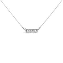 Sterling Silver 1/5 Cttw Round Diamond 3 Stone Station Bar Necklace