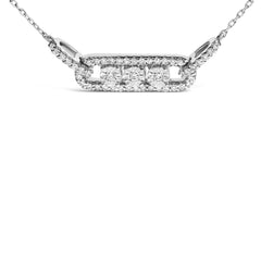 Sterling Silver 1/5 Cttw Round Diamond 3 Stone Station Bar Necklace