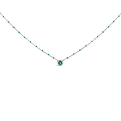 Sterling Silver Lab Created Emerald Bead Chain Necklace
