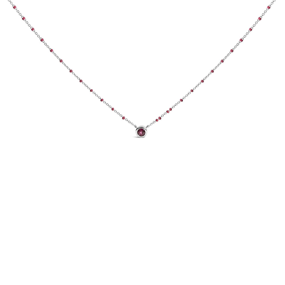 Sterling Silver Rhodolite Enamel Bead Chain Necklace 18 Inch