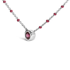 Sterling Silver Rhodolite Enamel Bead Chain Necklace 18 Inch