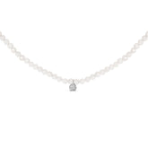 Sterling Silver Moonstone Bead Station Necklace with Diamond Accent