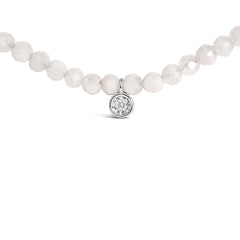 Sterling Silver Moonstone Bead Station Necklace with Diamond Accent