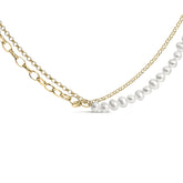 18K Yellow Gold Vermeil Cultured Pearl Strand Necklace with Rolo and Paperclip Chain