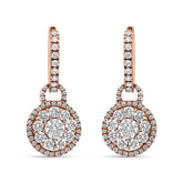18K Rose Gold 1 1/2 Cttw Round Shaped Diamond Composite Drop and Dangle Leverback Earrings (F-G Color, VS1-VS2 Clarity)
