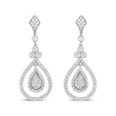 18K White Gold 1 1/4 Cttw Round Diamond Openwork Teardrop-Shaped Dangle Earrings (F-G Color, VS1-VS2 Clarity)