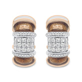 18K White and Rose Gold Flash Plated .925 Sterling Silver Clear Brown Enamel 1/6 Cttw Round Diamond Huggie Hoop Earrings (F-G Color, VS1-VS2 Clarity)