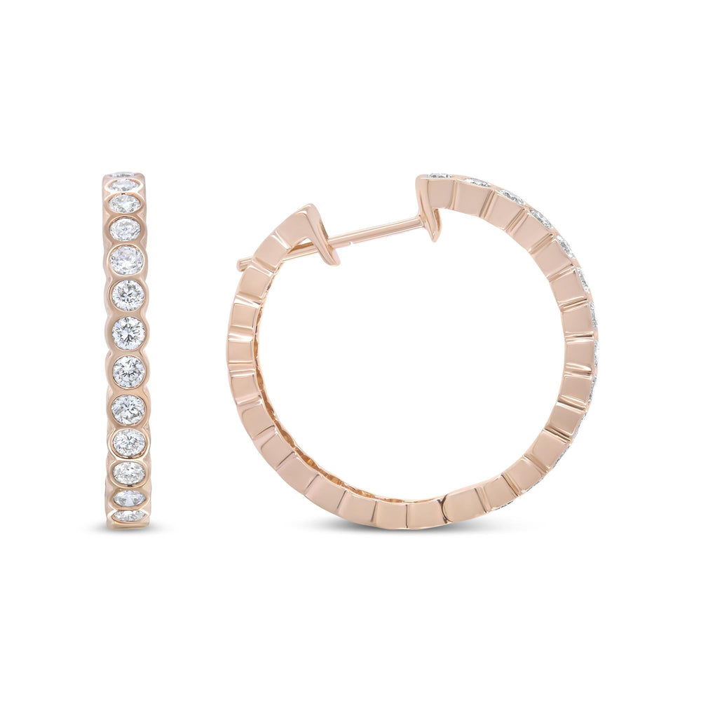 18K Rose Gold 1 Cttw Round Bezel-Set Diamond Hoop Earrings (F-G Color, VS1-VS2 Clarity)