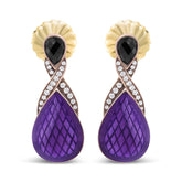 18K Rose Gold Flash Plated .925 Sterling Silver Purple Enamel 1/5 Cttw Round Pave-Set Diamond and 5.5 x 4mm Pear-Shaped Black Onyx Drop Earrings (F-G Color, VS1-VS2 Clarity)
