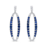 18K White Gold 1.11 Cttw Blue Round Diamond and Blue Sapphire Openwork Oval Shaped Dangle Earrings (F-G Color, VS1-VS2 Clarity)