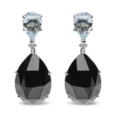 18K White Gold 1/5 Cttw Diamond with Pear Cut Sky Blue Topaz and Pear-Cut Black Onyx Gemstone Dangle Earring (G-H Color, SI1-SI2 Clarity)