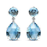 18K White Gold 1/5 Cttw Diamond with Round London Blue Topaz and 20 x 15mm Pear Cut Sky Blue Topaz Gemstone Dangle Earring (G-H Color, SI1-SI2 Clarity)
