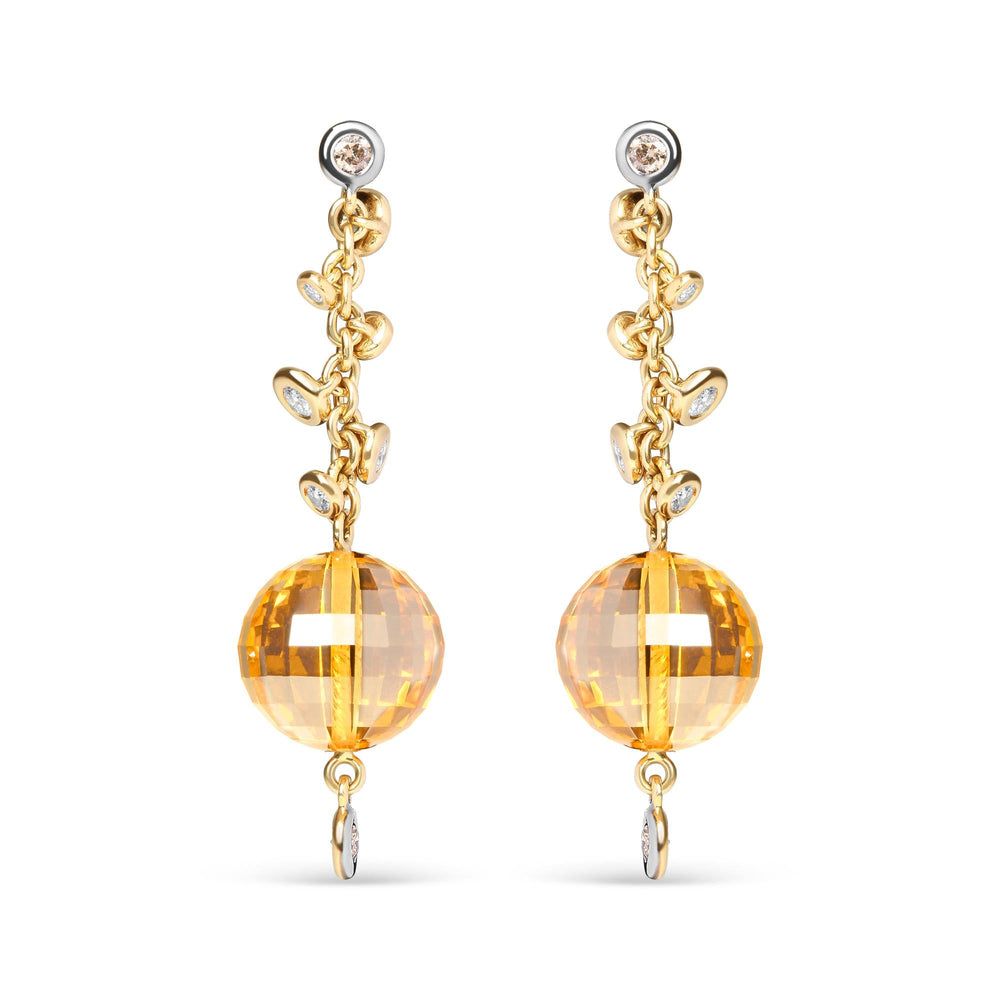 18K Yellow Gold 2/3 Cttw Round Bezel Diamond and 25mm Ball Shaped Yellow Citrine Gemstone Dangle Stud Earring (Brown and G-H Color, SI1-SI2 Clarity)