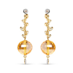 18K Yellow Gold 2/3 Cttw Round Bezel Diamond and 25mm Ball Shaped Yellow Citrine Gemstone Dangle Stud Earring (Brown and G-H Color, SI1-SI2 Clarity)