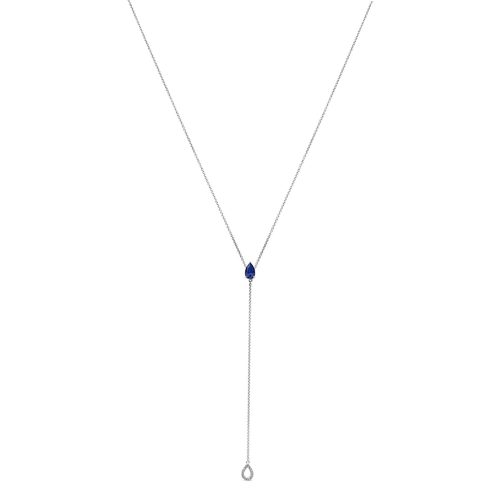 Sterling Silver Created Blue Sapphire and Diamond Accent Y Necklace
