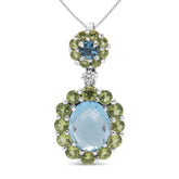 18k White Gold 0.05 Cttw Round Diamond and Blue Topaz and Green Peridot Gemstone Halo Drop 18" Pendant Necklace (F-G Color, VS1-VS2 Clarity)