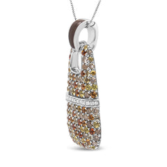.925 Sterling Silver Brown Enamel 1 Cttw White and Brown Diamonds and 1.5mm Yellow and Orange Sapphire Gemstones Statement 18" Pendant Necklace (Brown and F-G Color, VS1-VS2 Clarity)