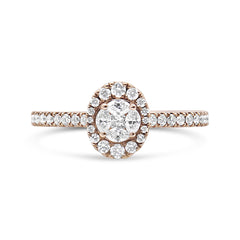 18K Rose Gold 1/2 Cttw Composite Marquise Composite Diamond Oval Shaped Halo Engagement Ring (F-G Color, VS1-VS2 Clarity)
