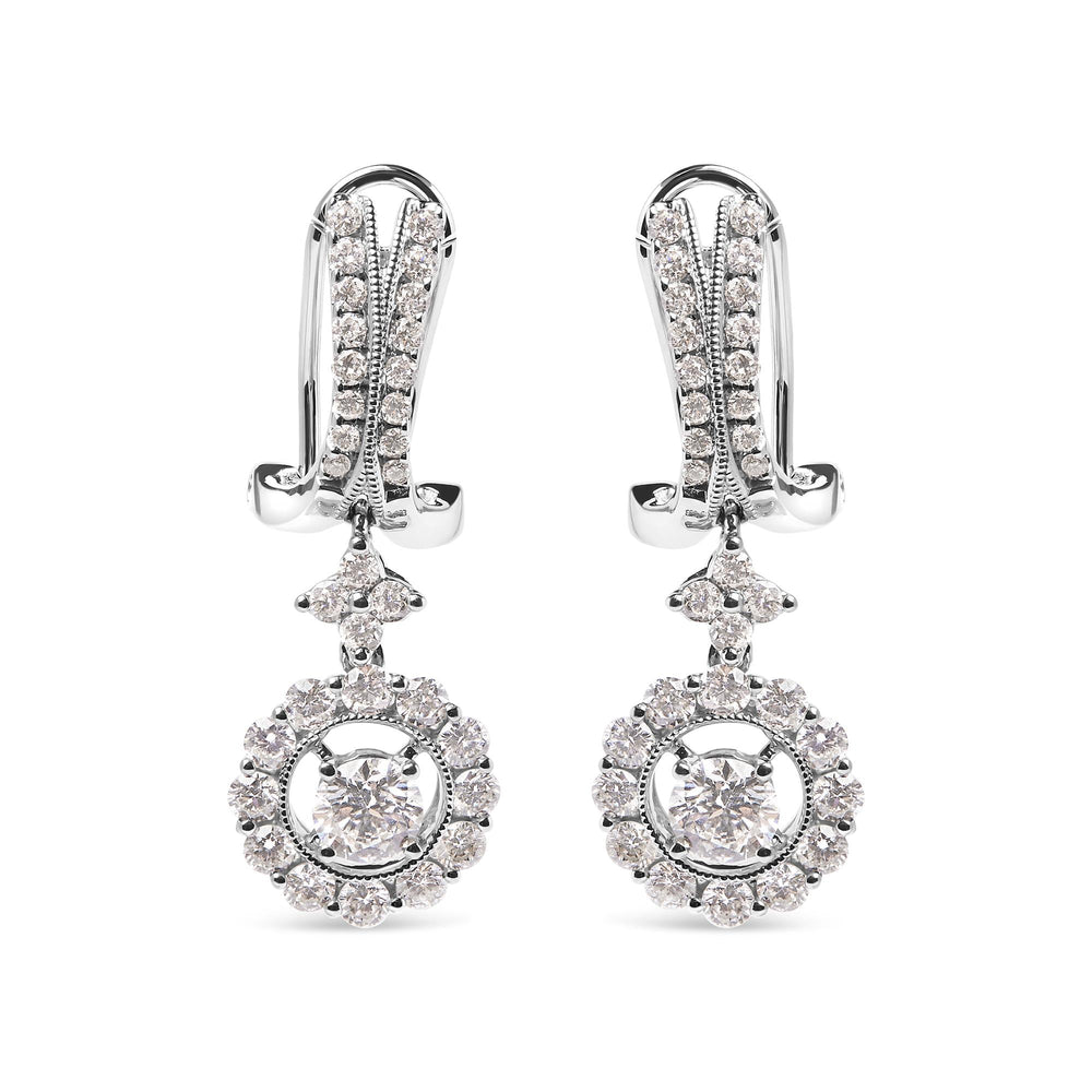 14K White Gold 1 7/8 Cttw Diamond Drop and Dangle Halo Earring with Omega Back (F-G Color, VS2-SI1)
