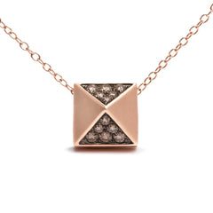 14K Rose Gold 1/4 Cttw Brown Diamond Matte Finished Pyramid Pendant Necklace (Brown Color, SI1-SI2 Clarity) - 18" Inches
