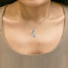 14K Yellow Gold Plated Sterling Silver Diamond Accent Mom and Child Pendant Necklace