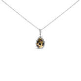 10K Yellow Gold Plated Sterling Silver Mixed Color Diamond Accent Pear Halo Pendant Necklace