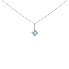 Sterling Silver Blue Topaz and White Sapphire Square Motif Pendant Necklace 18 Inch
