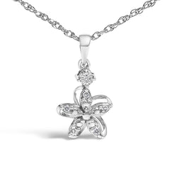 .925 Sterling Silver Diamond Accent Flower Pendant Necklace (J-K Color, I2-I3 Clarity) - 18" Inches