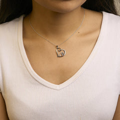 .925 Sterling Silver Double Elephant Diamond Accent Heart Pendant Necklace - Size 18 Inches (J-K Color, I2-I3 Clarity)