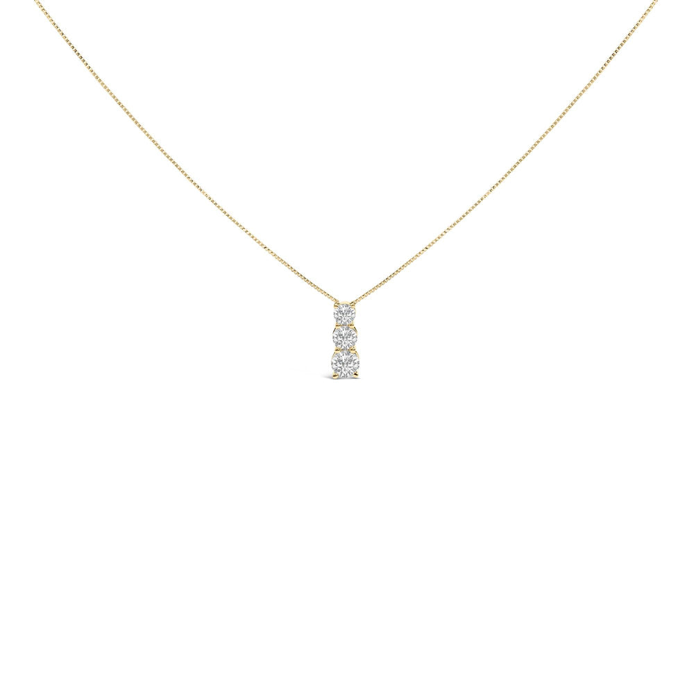 14K Gold 1/2 Cttw Lab Grown Diamond Three Stone Pendant Necklace