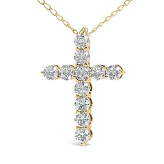 14K Gold 1/2 Cttw Lab Grown Diamond 11 Stone Cross Pendant Necklace